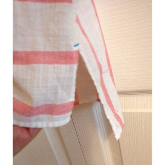 Soft Surroundings Half-Button Tunic Shirt Hi-Low Pockets Cotton Pink & White - L - Picture 3 of 8